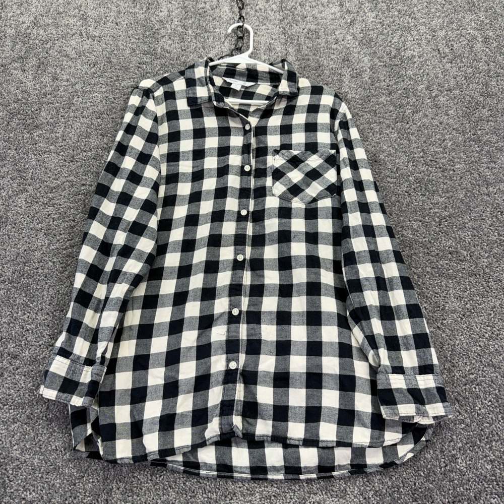 Old Navy The Tunic Shirt Womens XL Black Buffalo Plaid Casual Button Down